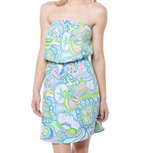 Lilly Pulitzer Dress Windsor Multi Conch Republic Cotton Strapless Pull On shell
